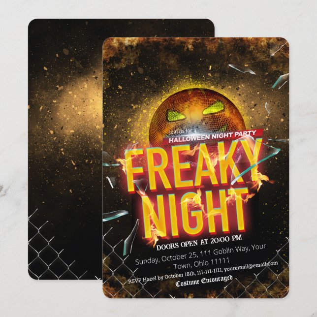 Freaky Night Disco Ball Pumpkin Halloween Party Invitation (Front/Back)