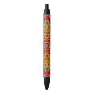 Freaky Tiki Red Vintage Fractal Kaleidoscope Black Ink Pen