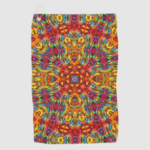 Freaky Tiki Red Vintage Fractal Kaleidoscope Golf Towel