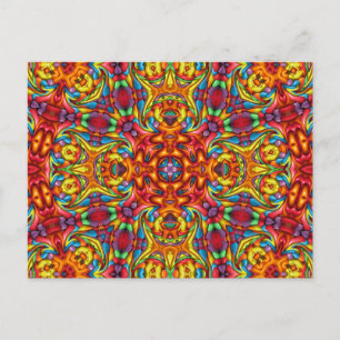 Freaky Tiki Red Vintage Fractal Kaleidoscope Postcard