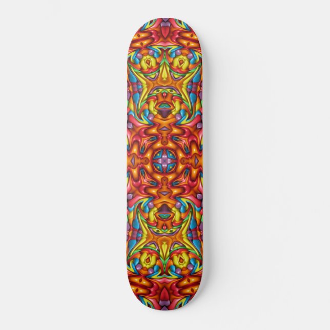 Freaky Tiki Red Vintage Fractal Kaleidoscope Skateboard (Front)