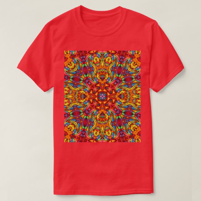 Freaky Tiki Red Vintage Fractal Kaleidoscope T-Shirt (Design Front)