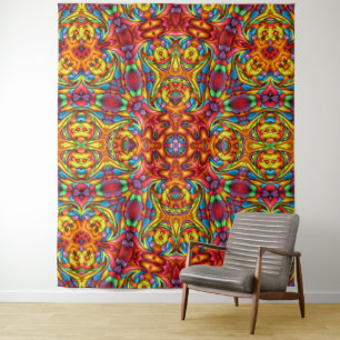 Freaky Tiki Red Vintage Fractal Kaleidoscope Tapestry