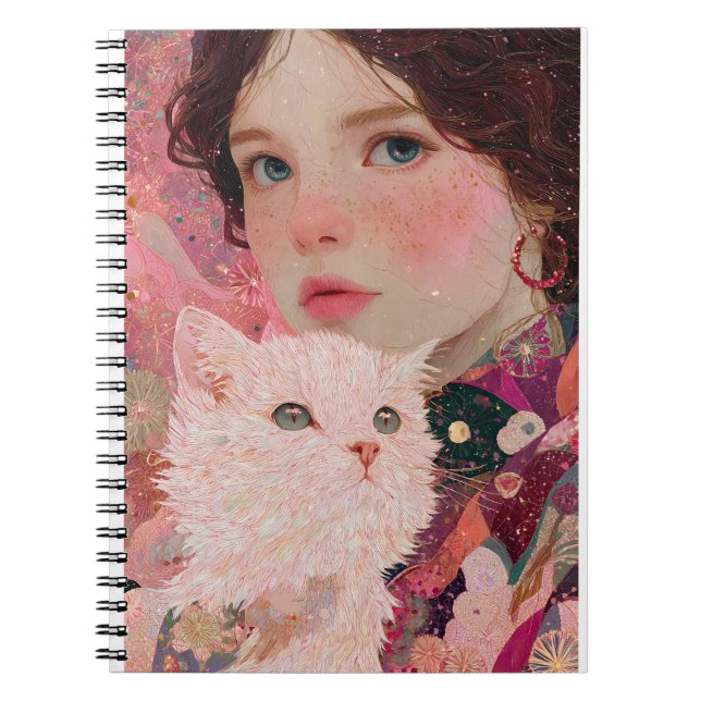 “Freckled Girl with Cat” – Soft Pastel Sketch Note Notebook (Front)