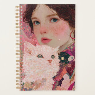 “Freckled Girl with Cat” – Soft Pastel Sketch Note Planner