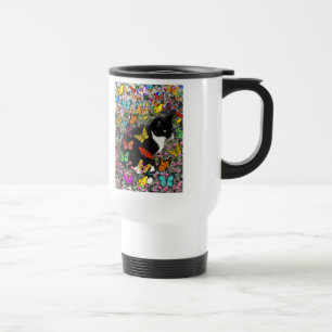 Freckles in Butterflies - Black & White Tux Cat Travel Mug