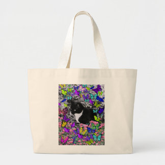 Freckles in Butterflies II - Tux Kitty Cat Large Tote Bag