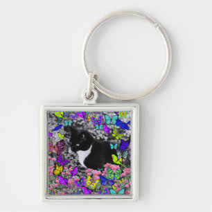 Freckles in Butterflies II - Tuxedo Cat Key Ring