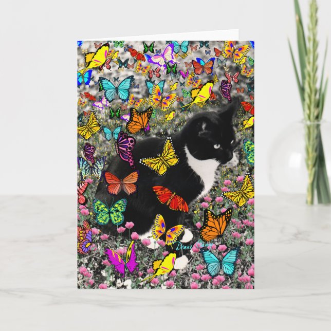 Freckles in Butterflies - Tux Kitty Cat Card (Front)