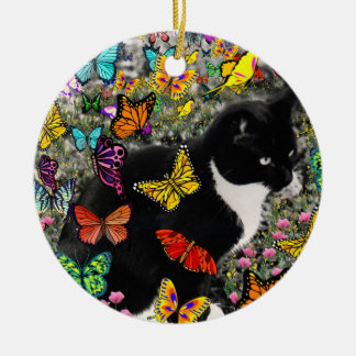 Freckles in Butterflies - Tuxedo Kitty Ceramic Tree Decoration