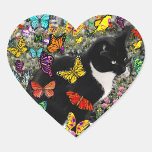 Freckles in Butterflies - Tuxedo Kitty Heart Sticker