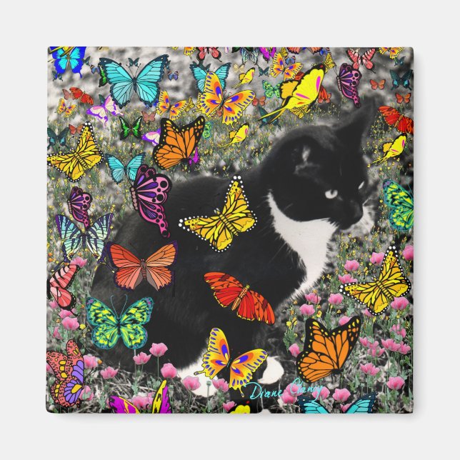 Freckles in Butterflies - Tuxedo Kitty Magnet (Front)