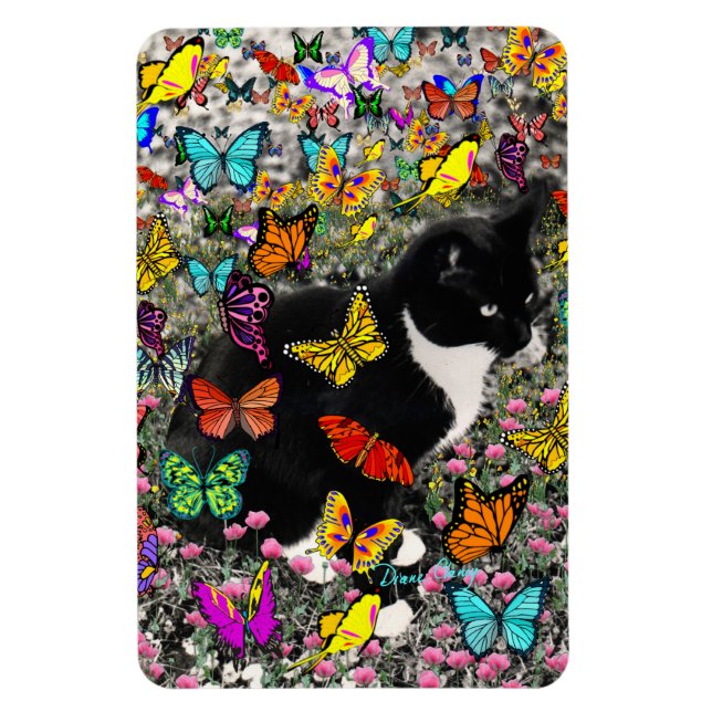 Freckles in Butterflies - Tuxedo Kitty Magnet (Vertical)