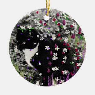 Freckles in Flowers I - Tux Cat Ceramic Tree Decoration