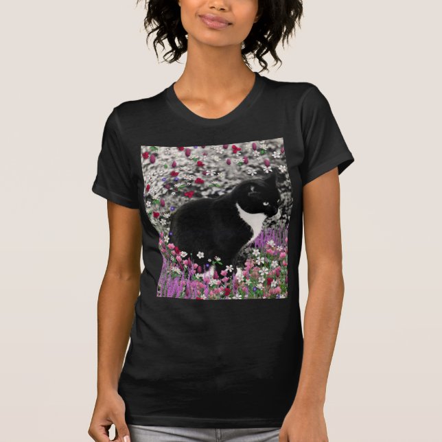 Freckles in Flowers II - Tuxedo Cat T-Shirt (Front)