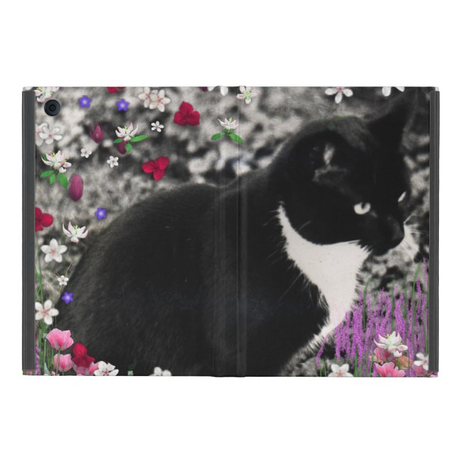Freckles in Flowers II - Tuxedo Kitty Cat Cover For iPad Mini (Outside)