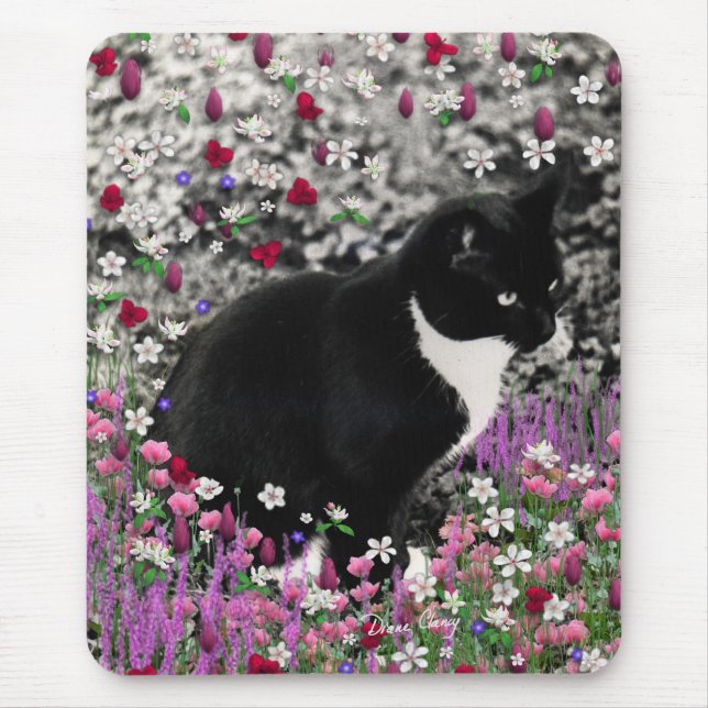 Freckles in Flowers II - Tuxedo Kitty Cat Mouse Pad (Front)