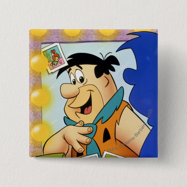 Fred Flintstone Look In Mirror 15 Cm Square Badge (Front)
