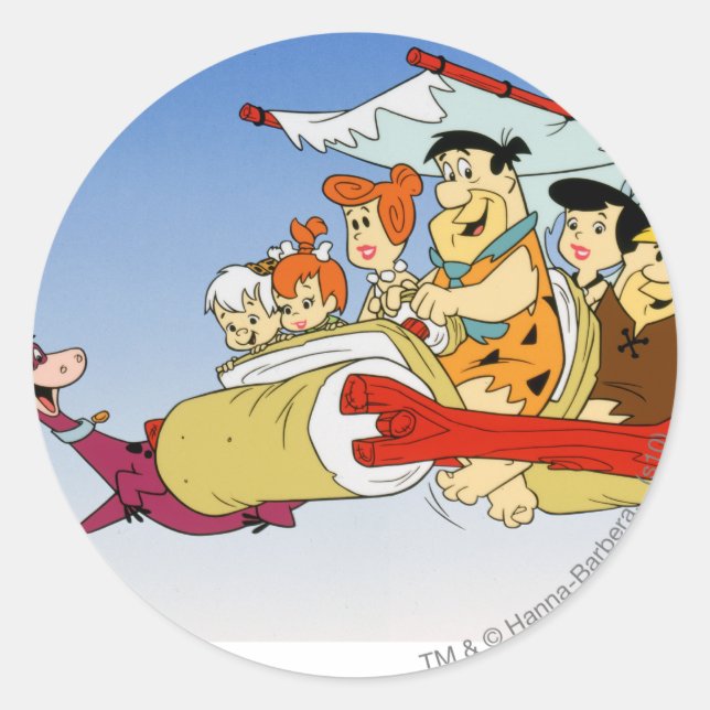 Fred Flintstone Wilma Barney and Betty PEBBLES™ Classic Round Sticker (Front)