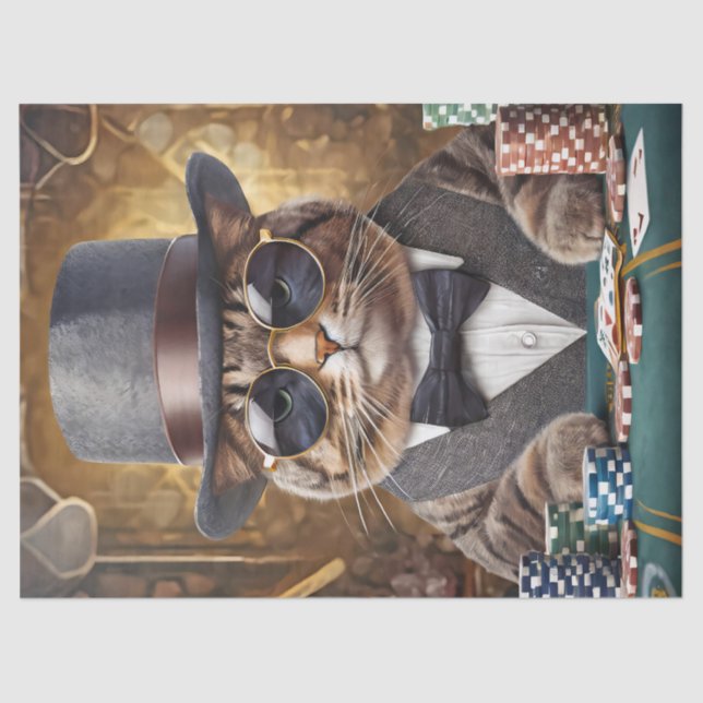 Fred is not Amused, Cat Plays Cards Tissue Paper (Front)