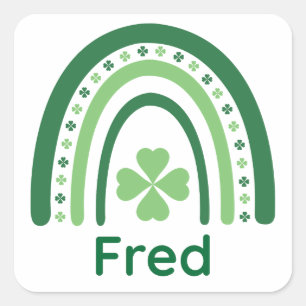 Fred Name Clover Boho Rainbow Square Sticker