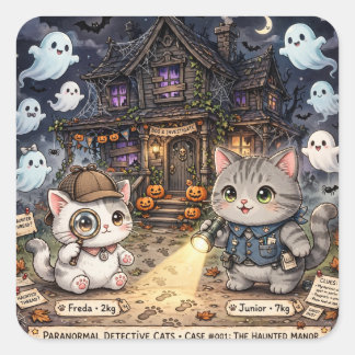 Freda and Junior Detective Cats Halloween Mystery  Square Sticker