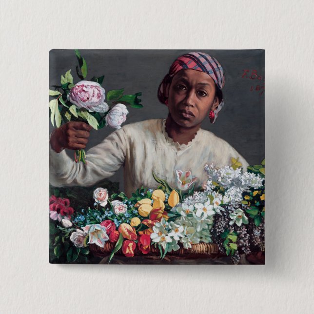 Frederic Bazille - Young Woman with Peonies 15 Cm Square Badge (Front)