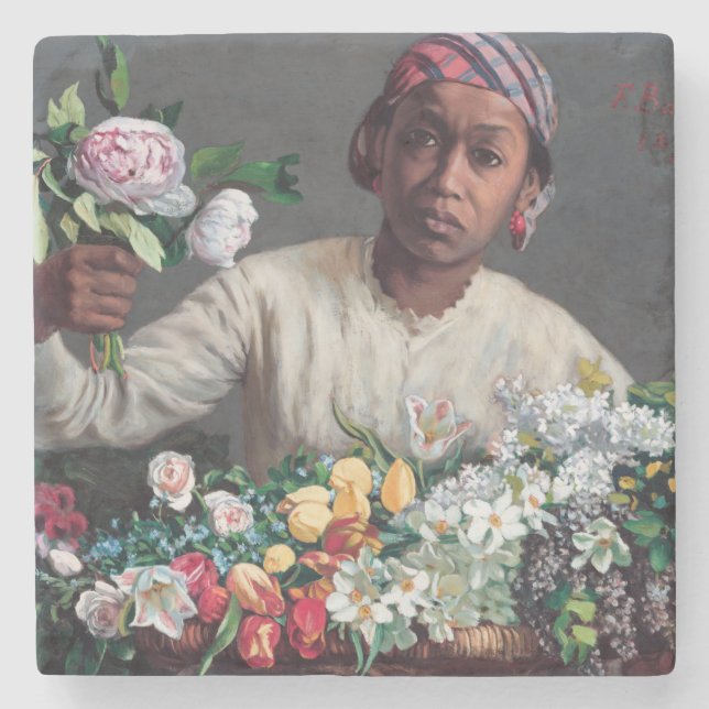 Frederic Bazille - Young Woman with Peonies Stone Coaster (Front)