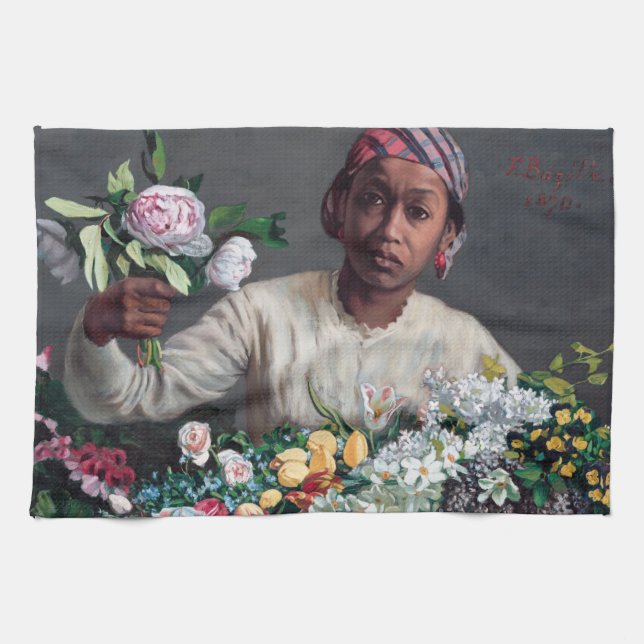 Frederic Bazille - Young Woman with Peonies Tea Towel (Horizontal)