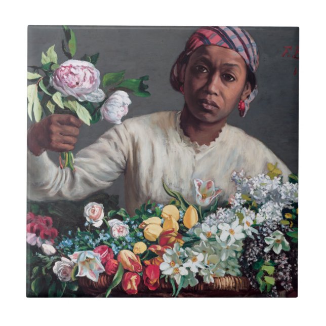Frederic Bazille - Young Woman with Peonies Tile (Front)