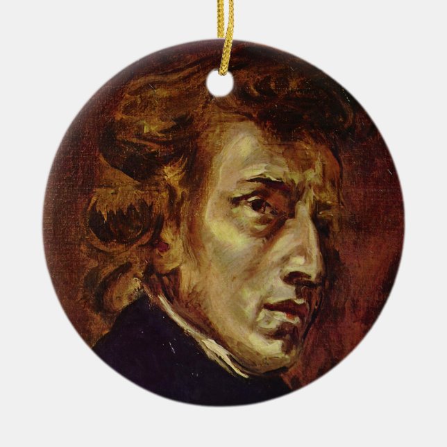 Frederic Chopin Portrait by Eugene Delacroix Ceramic Tree Decoration (Front)