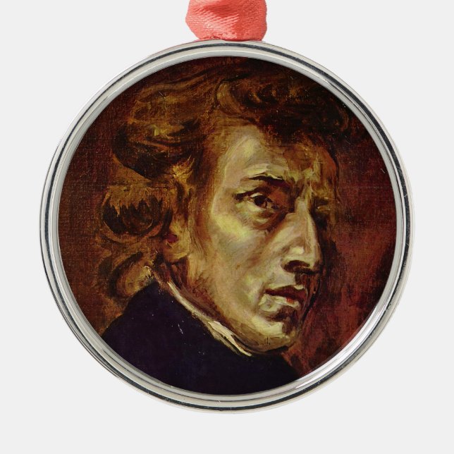 Frederic Chopin Portrait by Eugene Delacroix Metal Tree Decoration (Front)