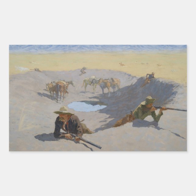 Frederic Remington - Fight for the Waterhole Rectangular Sticker (Front)