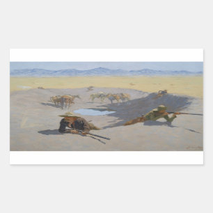 Frederic Remington - Fight for the Waterhole Rectangular Sticker
