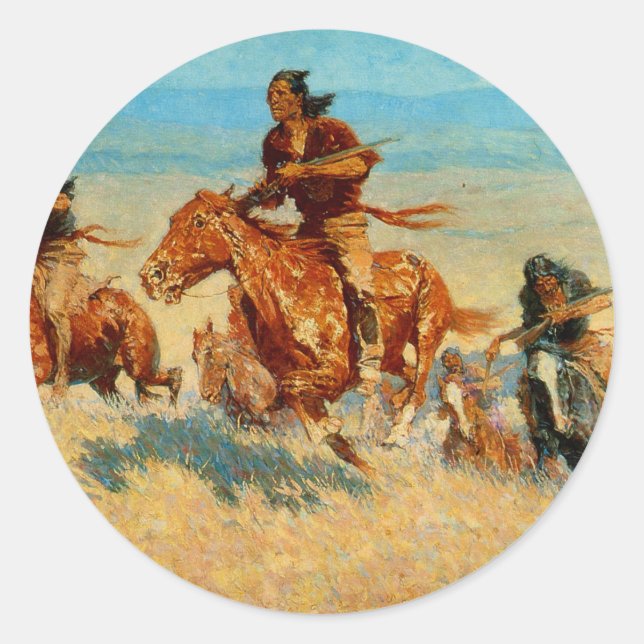Frederic Remington's The Buffalo Runners (1909) Classic Round Sticker (Front)