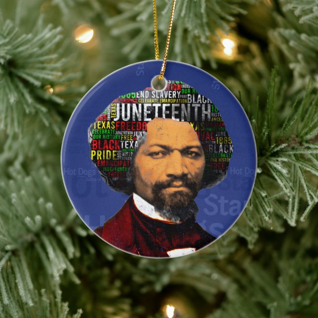 Frederick Douglass c1860s, Juneteenth Word Cloud Ceramic Tree Decoration (Tree)
