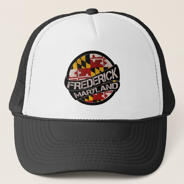 Frederick Maryland flag grunge trucker hat (Front)