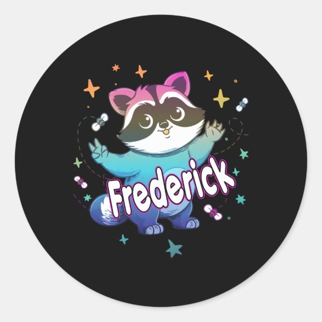 Frederick Name With Racoon Classic Round Sticker (Front)