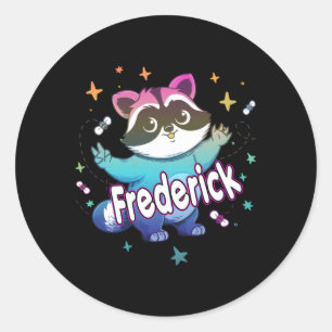 Frederick Name With Racoon Classic Round Sticker