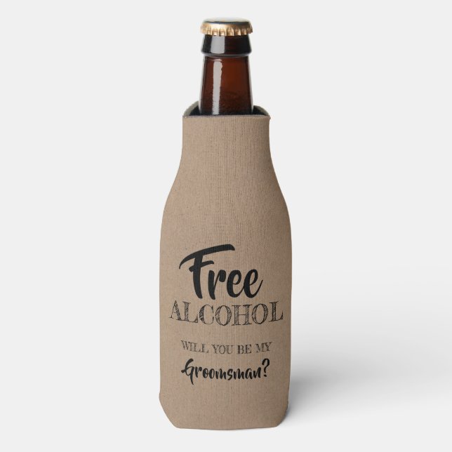 Free Alcohol - Funny Groomsman Proposal Bottle Cooler (Bottle Front)