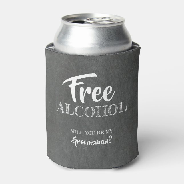 Free Alcohol - Funny Groomsman Proposal Can Cooler (Can Front)