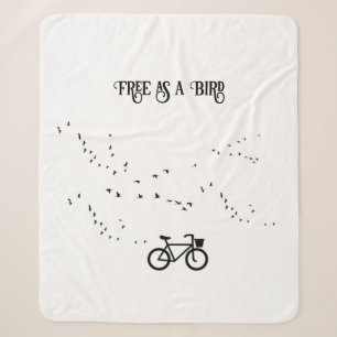Free as a Bird Cycling Life Black and White Art Sherpa Blanket