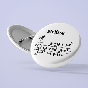 Free as a bird, song birds acting as musical notes 3 cm round badge