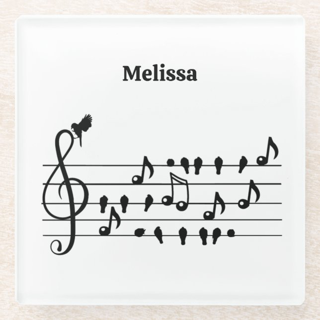Free as a bird, song birds acting as musical notes glass coaster (Front)