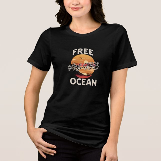 Free As The Ocean – Coastal Freedom Aesthetic Tri-Blend Shirt (Front)