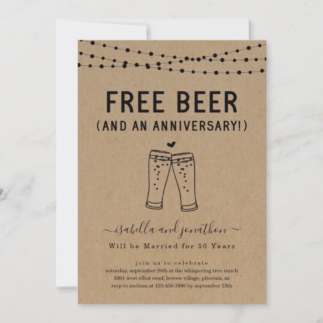 Free Beer Funny Anniversary Party Invitation (Front)