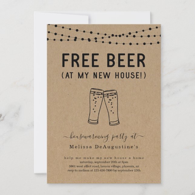 Free Beer Funny Housewarming Party Invitation (Front)