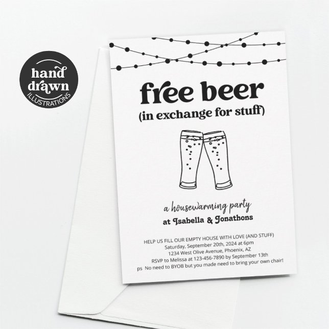 Free Beer Funny Housewarming Party Invitation (Creator Uploaded)