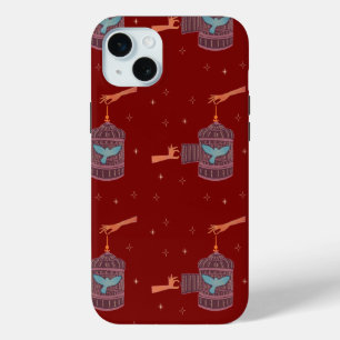 Free Bird Birdcage Folk Art Hands and Blue Bird iPhone 15 Mini Case