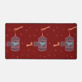 Free Bird Birdcage | Folk Art Hands and Blue Bird Desk Mat